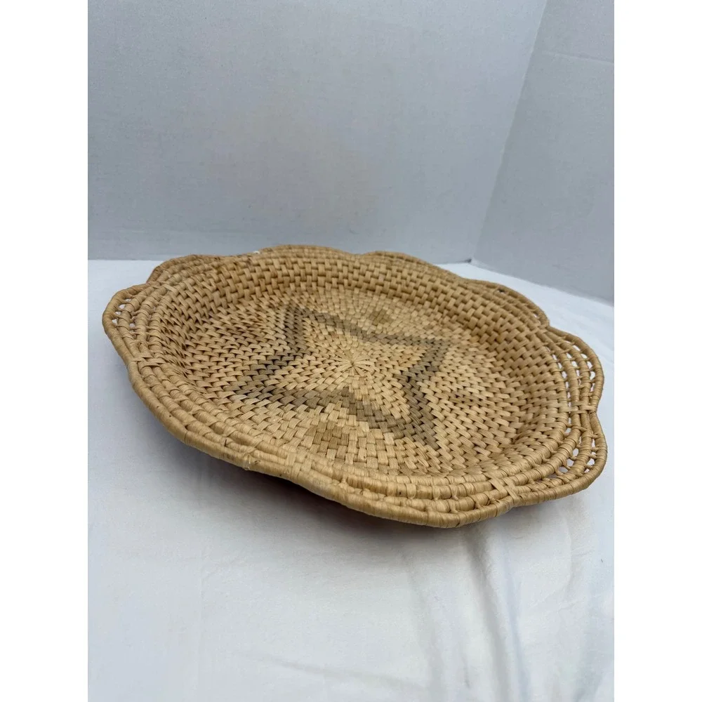 Vintage Woven Scalloped Edge Basket Tray Star Pattern Boho‎ Wall Decor 13